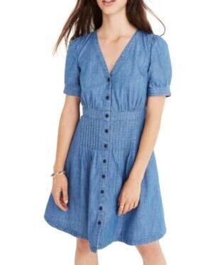 Madewell Denim Pleat-Waist Midi Dress Size 2